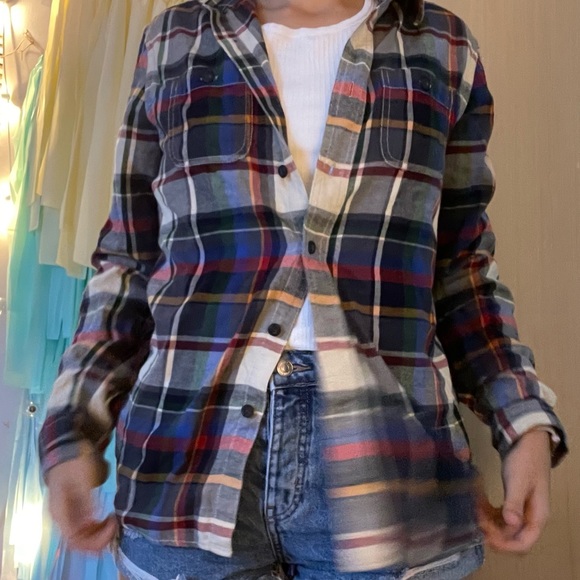 💛American Eagle 🦅 Rainbow Flannel Colorful Button Down Size Small - Picture 12 of 12